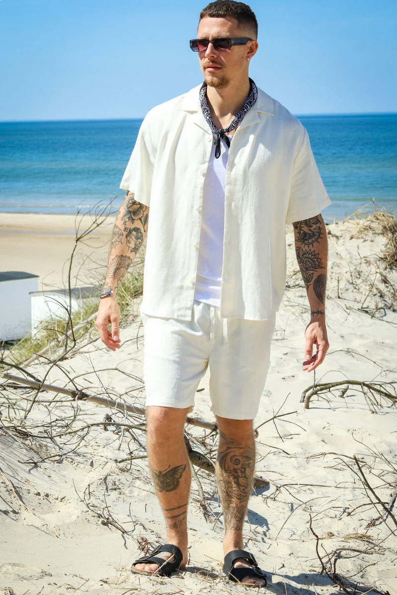 ONLY & SONS Kari Relaxed Cuba Shirt Viscose Linen White - Image 4
