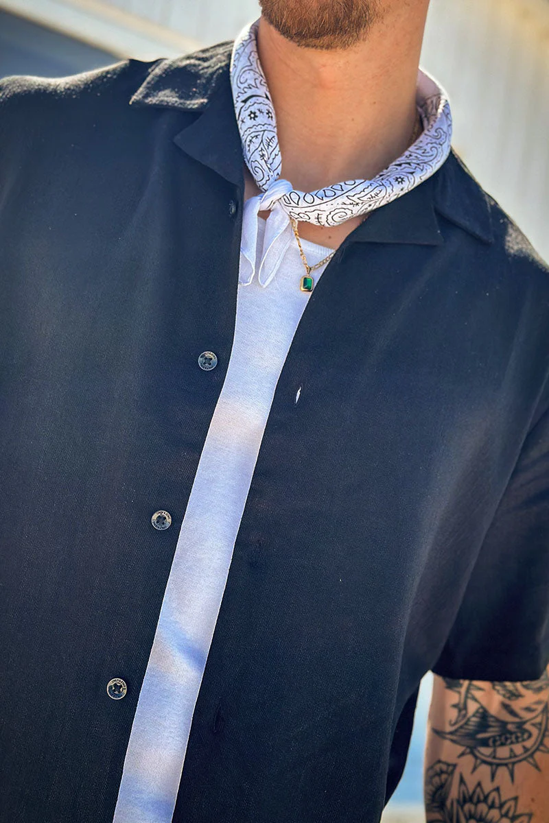 ONLY & SONS Kari Relaxed Cuba Shirt Viscose Linen Black - Image 3