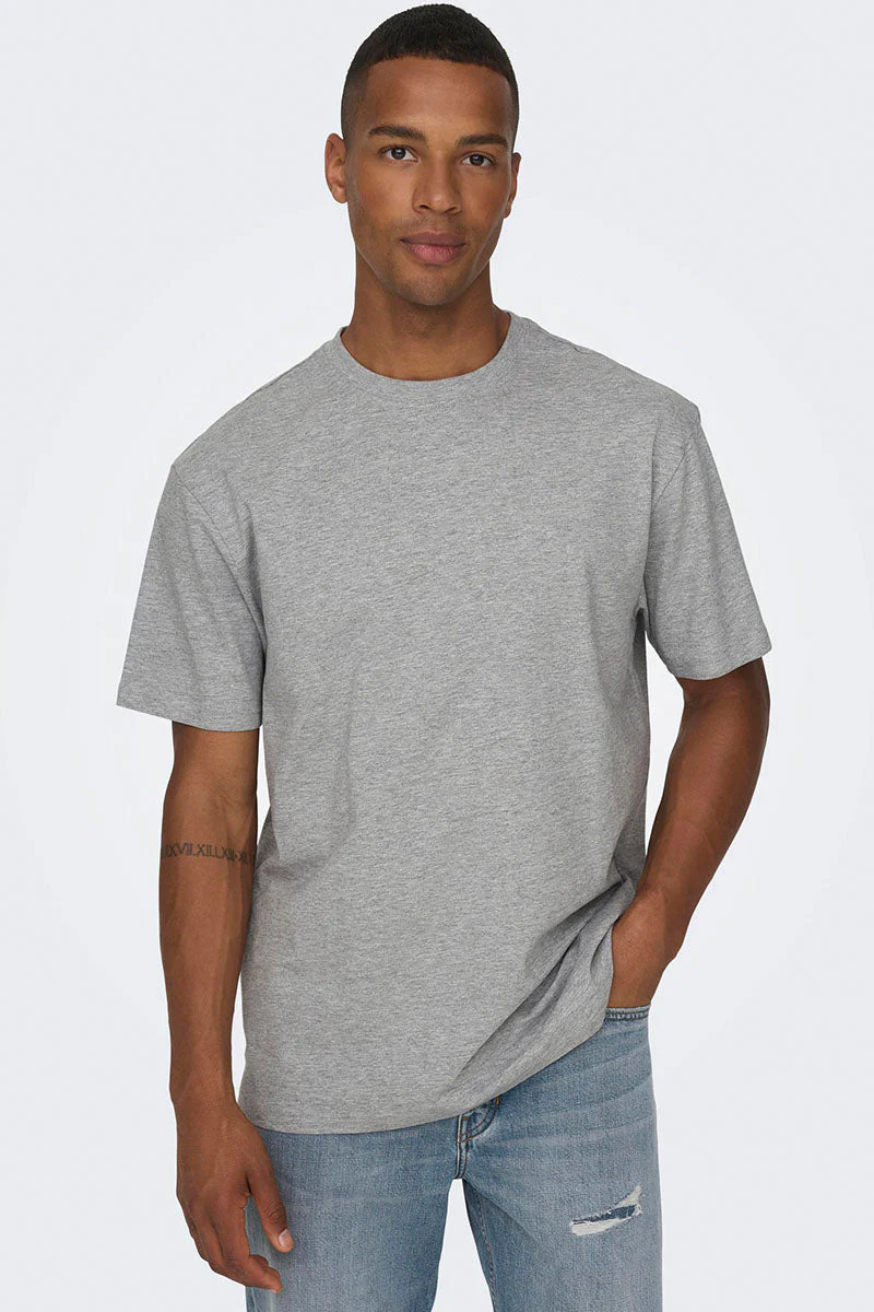 ONLY & SONS Fred Basic Oversize Tee Light Grey Melange - Image 3