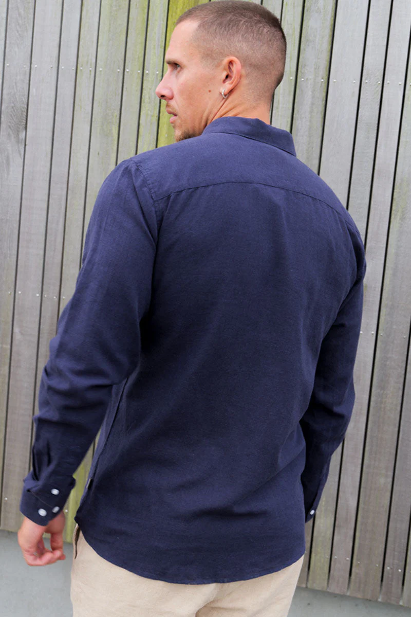ONLY & SONS Caiden LS Linen Shirt Night Sky - Image 5