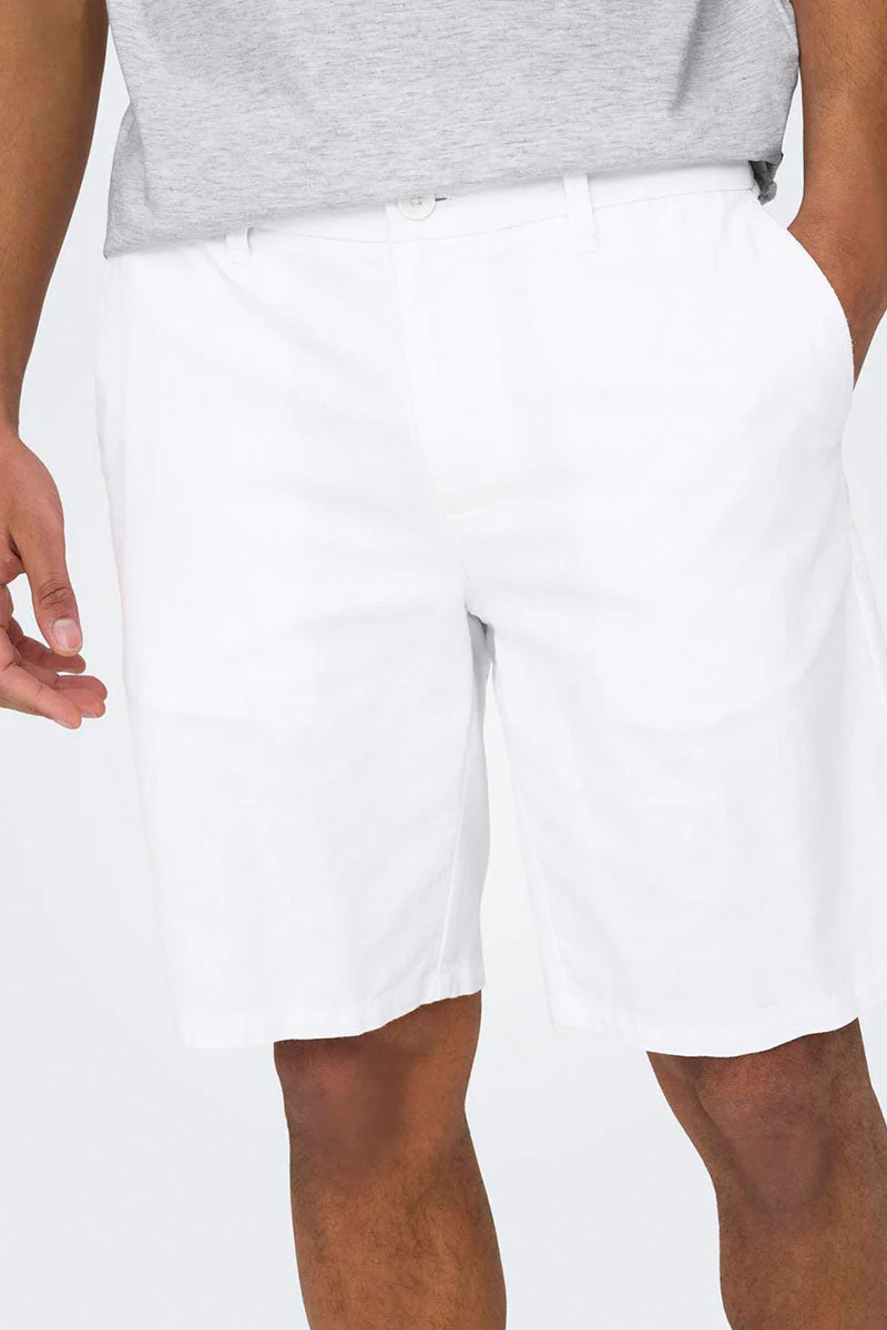 ONLY & SONS Mark Cotton Linen Shorts White - Image 3