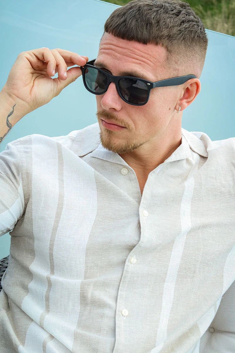 ONLY & SONS Caiden SS Stripe Linen Resort Shirt Vintage Khaki - Image 3