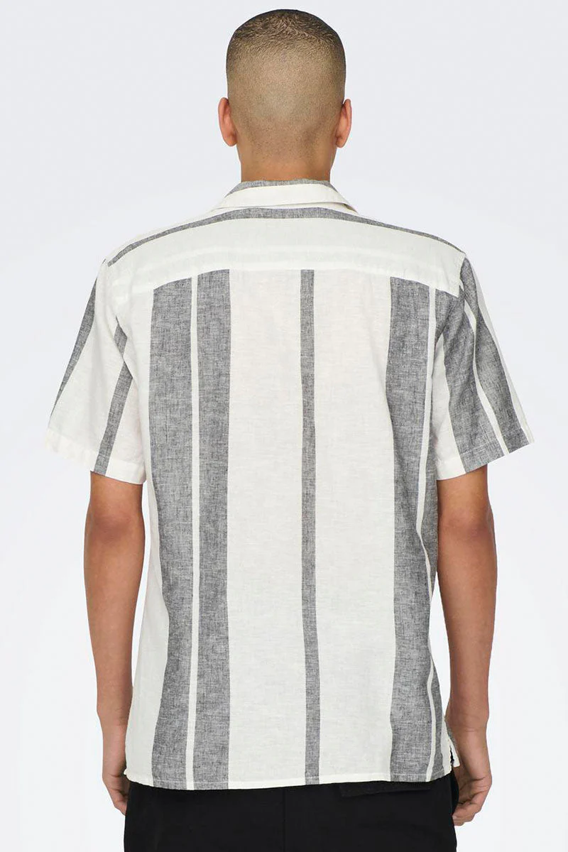 ONLY & SONS Caiden SS Stripe Linen Resort Shirt Cloud Dancer - Image 4