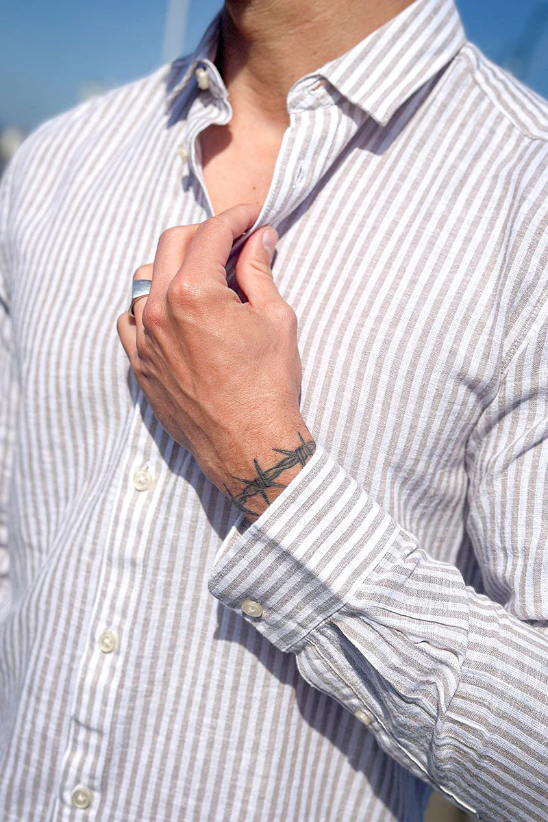 ONLY & SONS Caiden LS Stripe Linen Shirt Chinchilla - Image 3