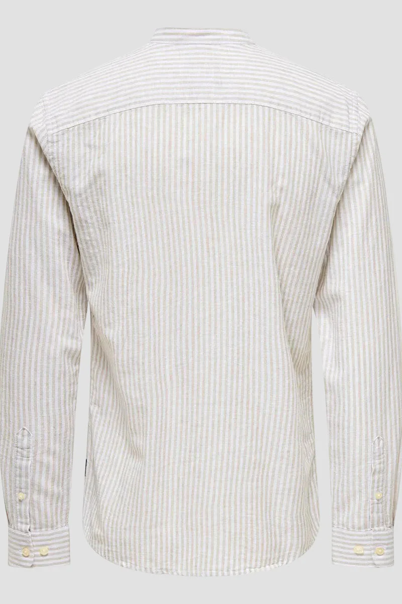ONLY & SONS Caiden LS Mao Stripe Linen Shirt Chinchilla - Image 4