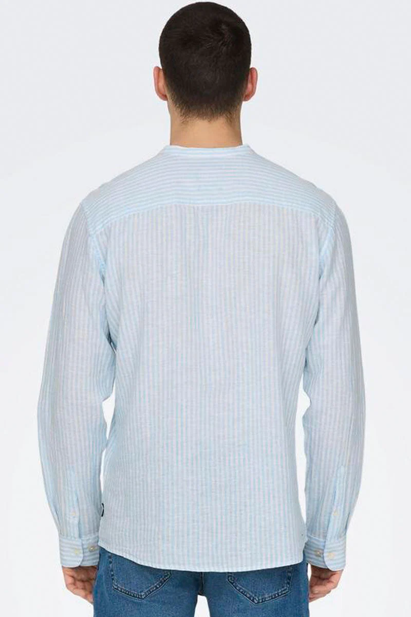 ONLY & SONS Caiden LS Mao Stripe Linen Shirt Cashmere Blue - Image 4