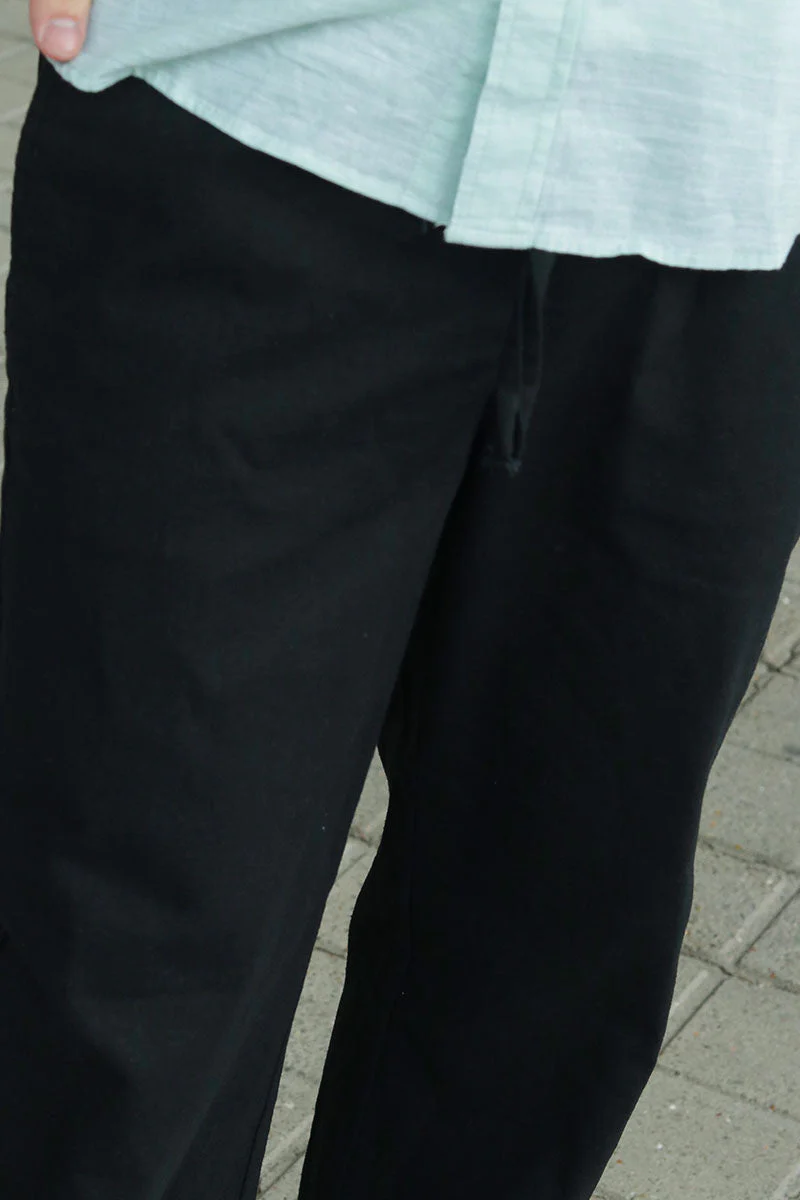 ONLY & SONS Sinus Loose Cotton Linen Pants Black - Image 3