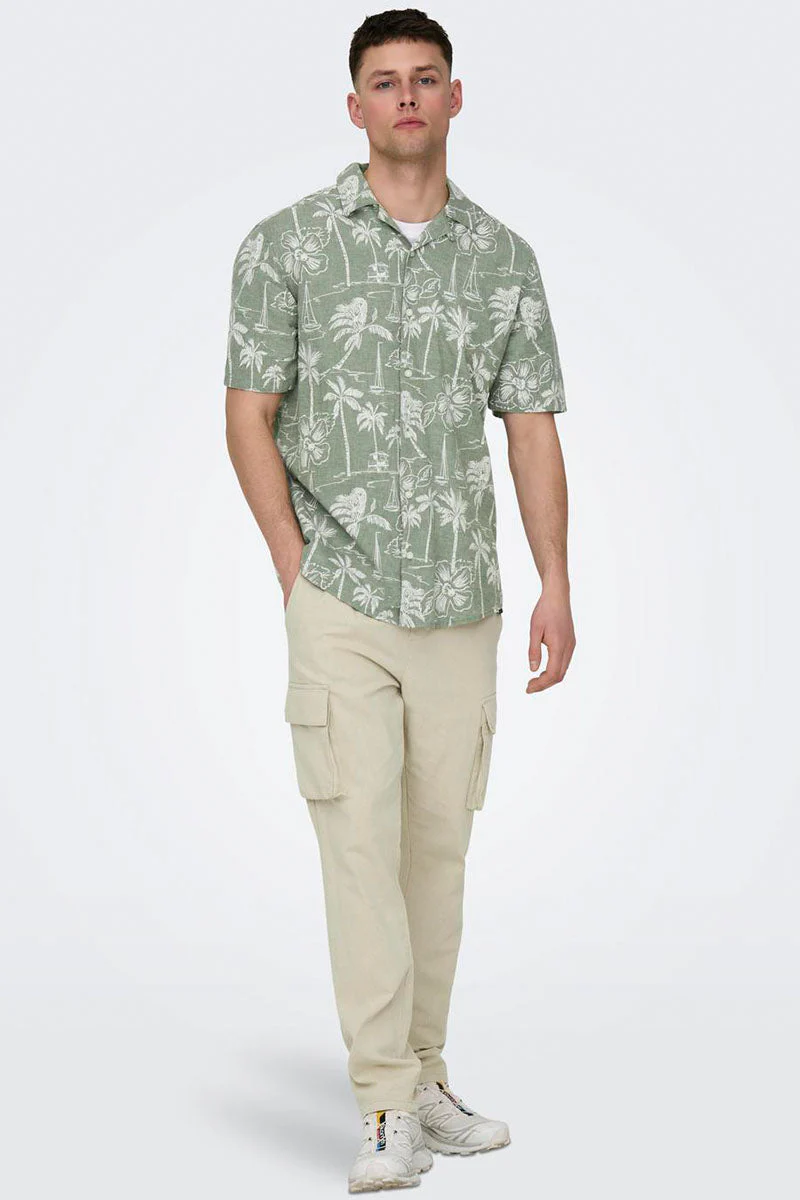 ONLY & SONS Caiden SS Regular Hawaii Linen Shirt Swamp - Image 2