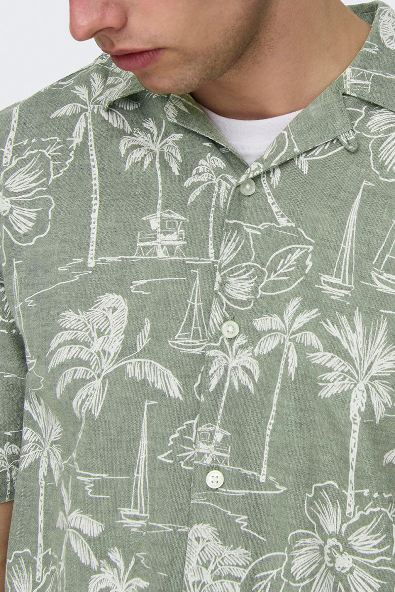 ONLY & SONS Caiden SS Regular Hawaii Linen Shirt Swamp - Image 3