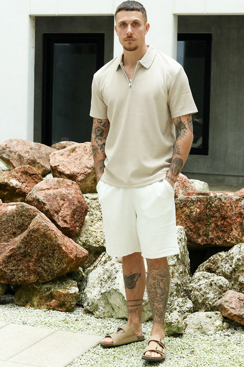 Selected Loose Plisse Shorts Egret - Image 2