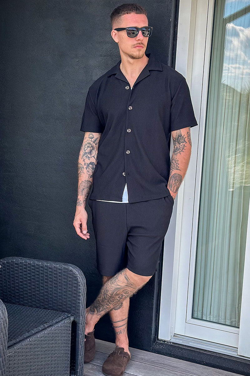 Selected Relax Plisse Resort SS Shirt Black - Image 2