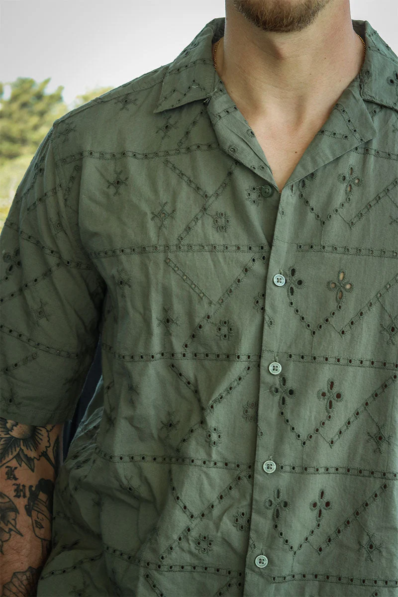 ONLY & SONS Aron Relax SS Chiffly Resort Shirt Dusty Olive - Image 4