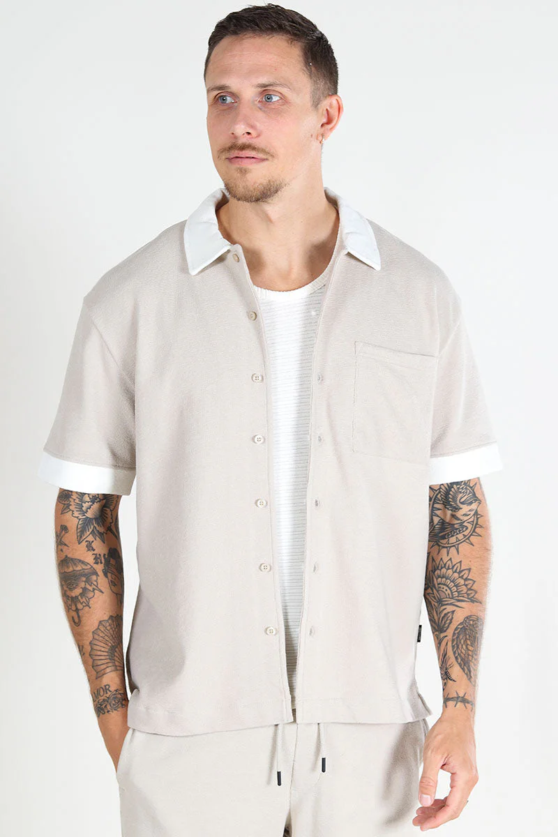 ONLY & SONS Mabon Relax Emb SS Shirt Silver Lining