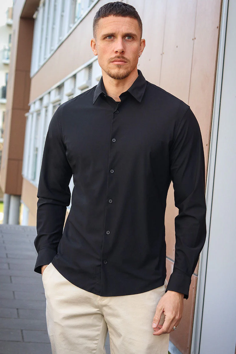 Jack & Jones Active Muscle Fit Stretch Shirt Black - Image 3