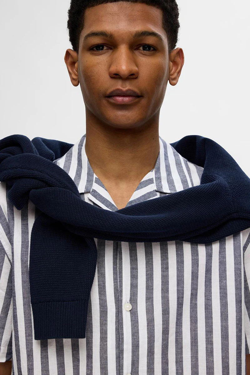 Selected Relax New Linen Shirt SS Resort Sky Captain Stripe - Image 4