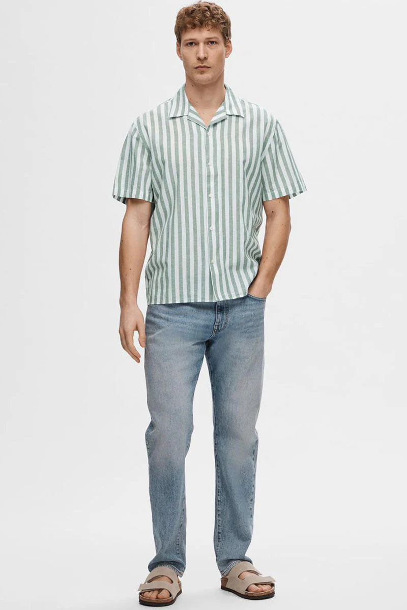 Selected Relax New Linen Shirt SS Resort Desert Sage Stripe - Image 2