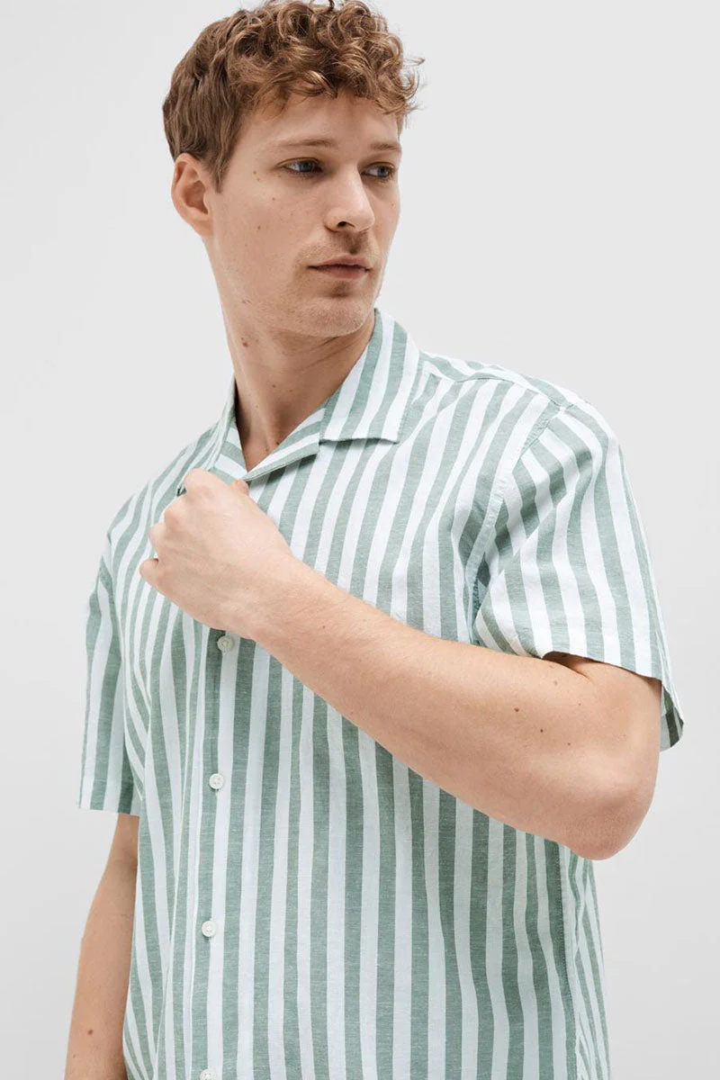 Selected Relax New Linen Shirt SS Resort Desert Sage Stripe - Image 4