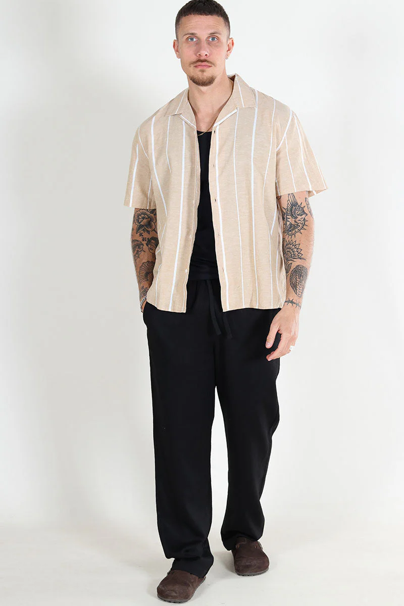 Selected Relax New Linen Shirt SS Resort Egret Stripe - Image 2