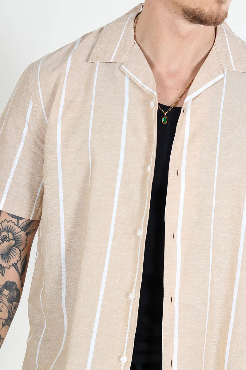 Selected Relax New Linen Shirt SS Resort Egret Stripe - Image 3