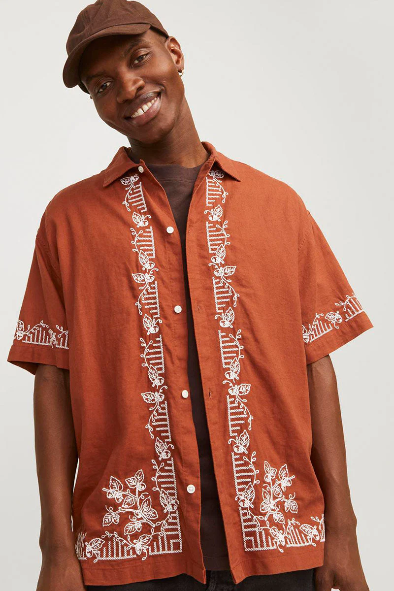 Jack & Jones Milos Linen EMB Shirt SS Maple Syrup - Image 4