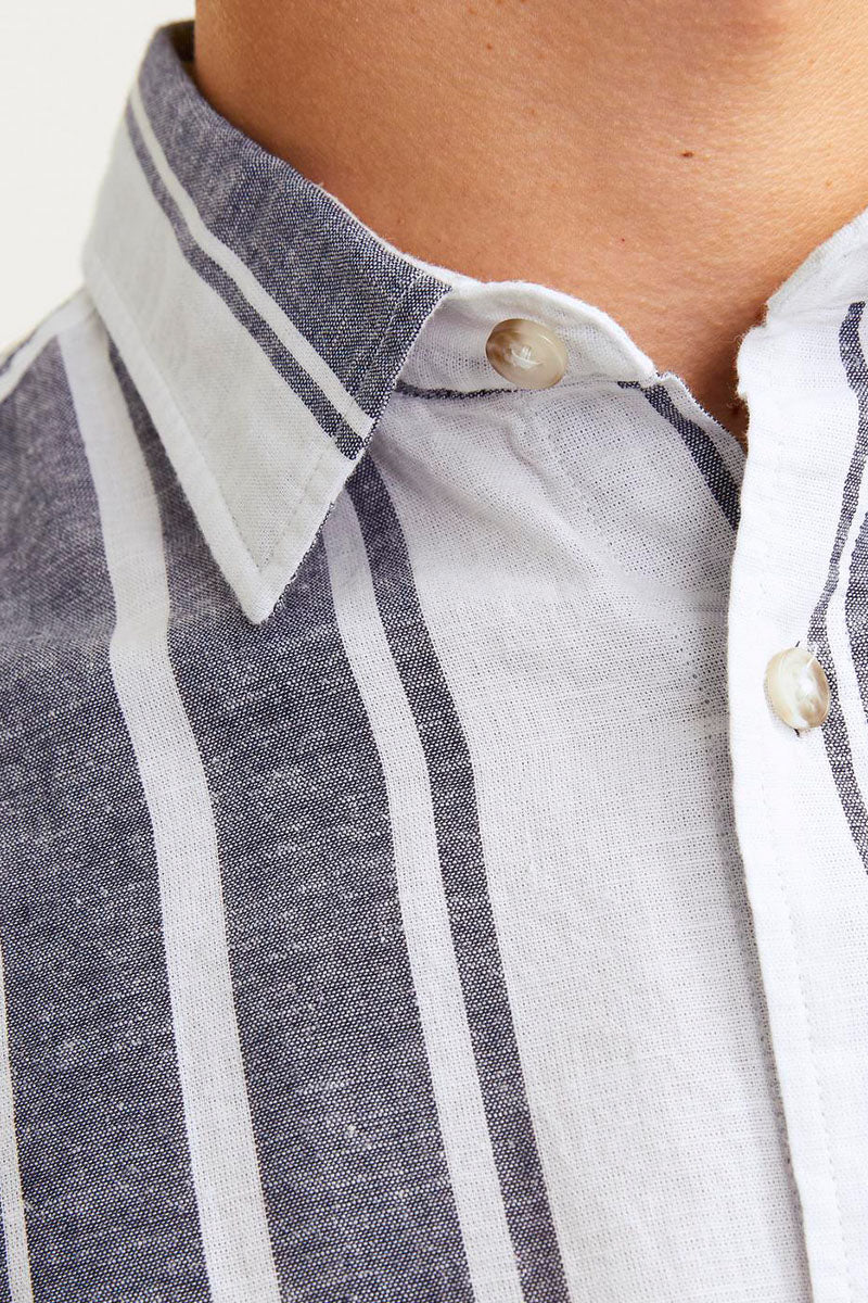 Jack & Jones JJESUMMER LINEN BLEND SHIRT LS SN Navy Big Stripe - Image 3