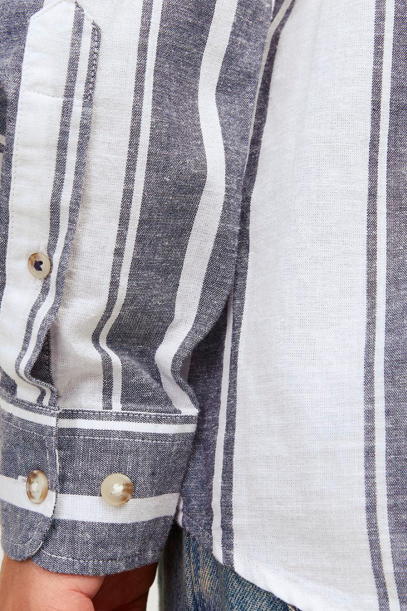 Jack & Jones JJESUMMER LINEN BLEND SHIRT LS SN Navy Big Stripe - Image 4