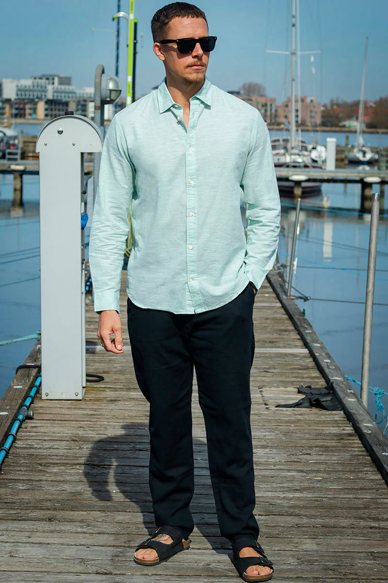 Selected Slim Sun Linen Shirt LS Iceberg Green / White - Image 2
