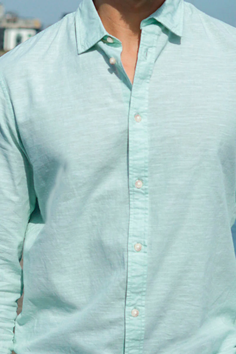 Selected Slim Sun Linen Shirt LS Iceberg Green / White - Image 3