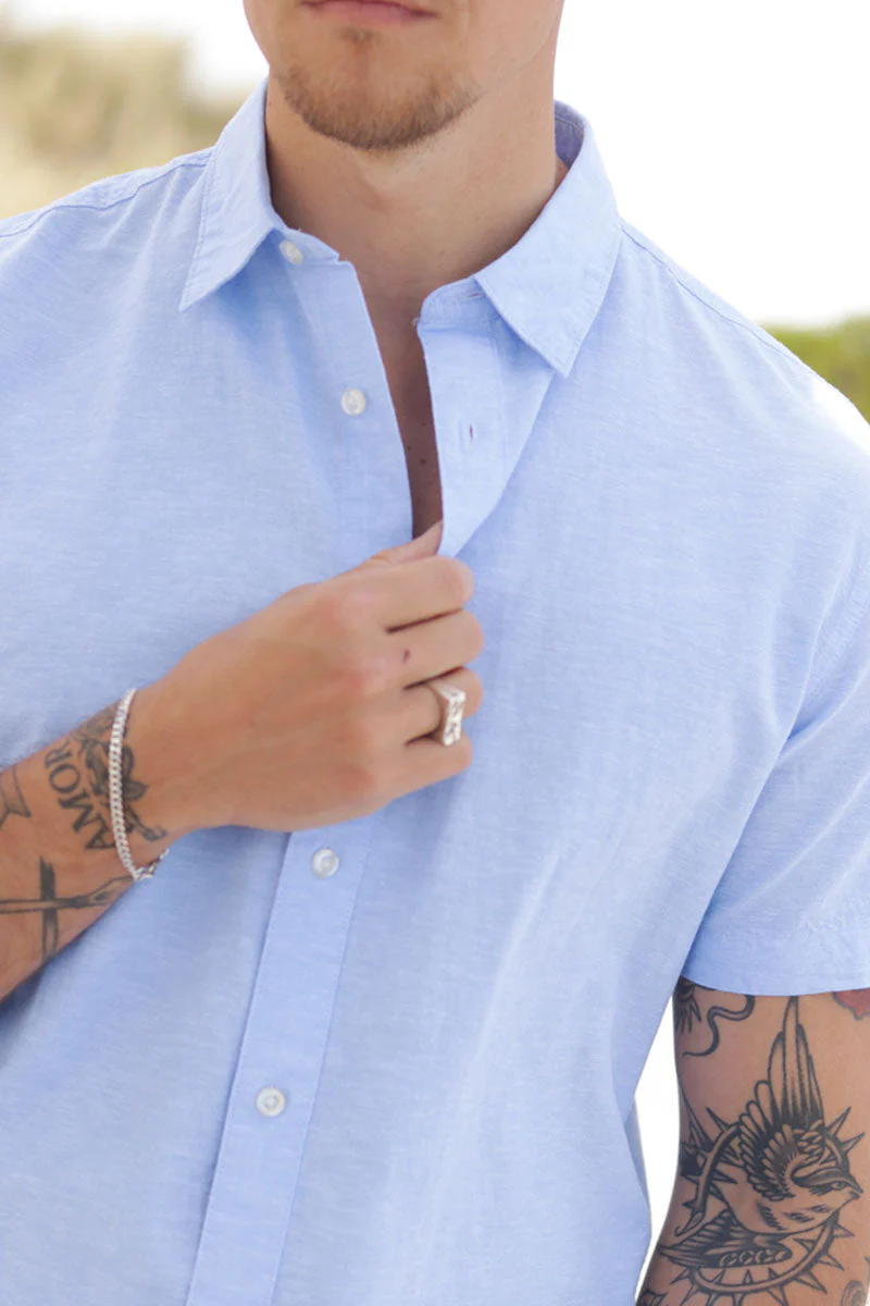 Selected Regular Sun Linen Shirt SS Cashmere Blue / White - Image 3