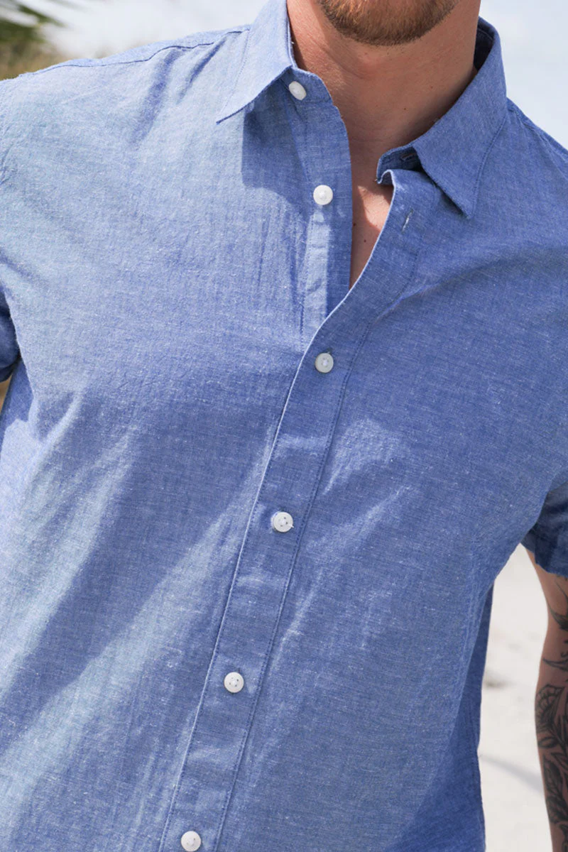 Selected Regular Sun Linen Shirt SS Medium Blue Denim - Image 3