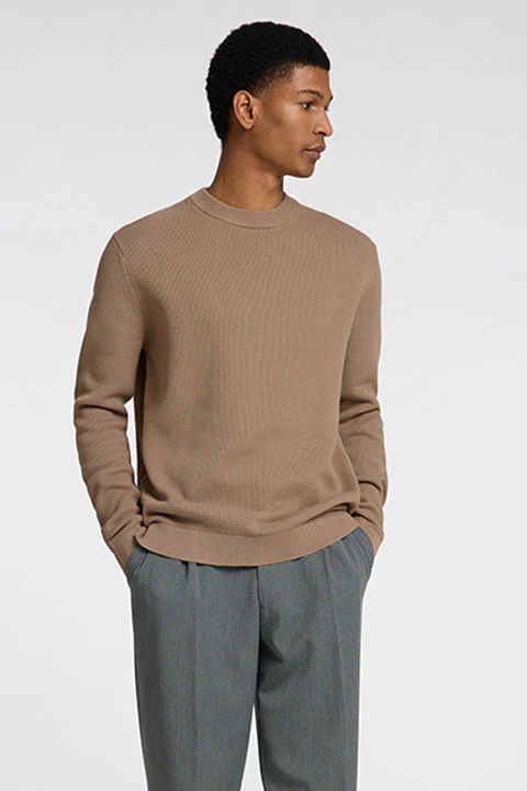 Selected Dane LS Structure Knit Crew Neck Greige