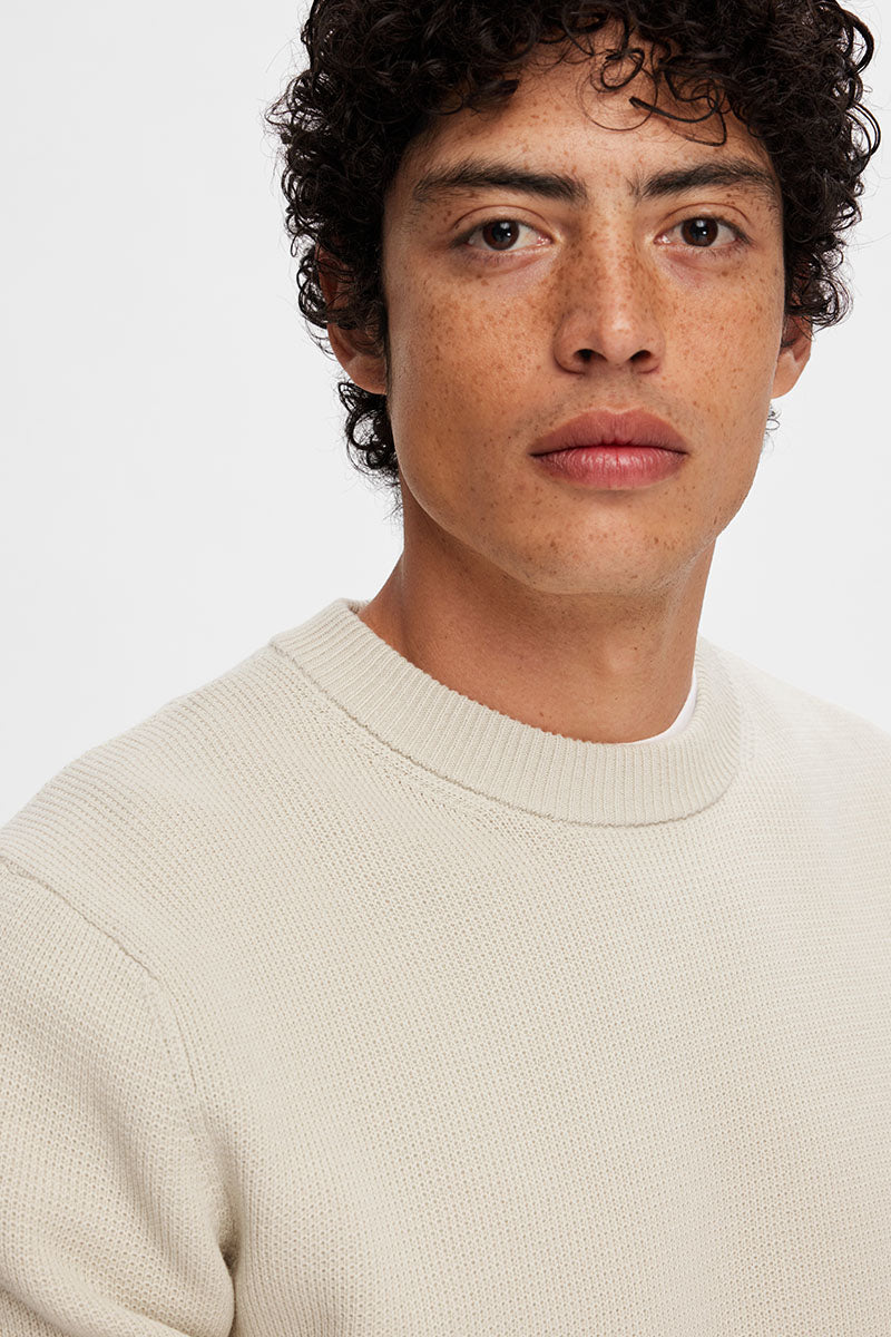 Selected Dane LS Structure Knit Crew Neck Oatmeal - Image 3