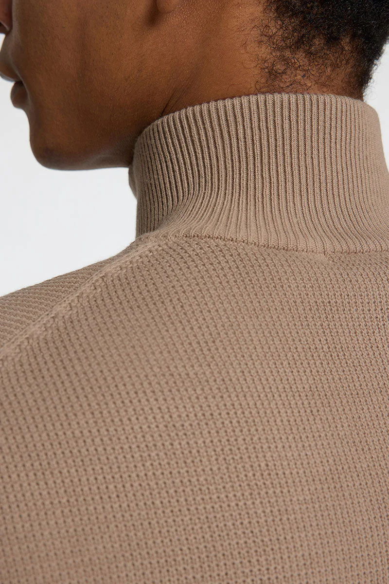 Selected Dane LS Structure Knit Half Zip Greige - Image 3