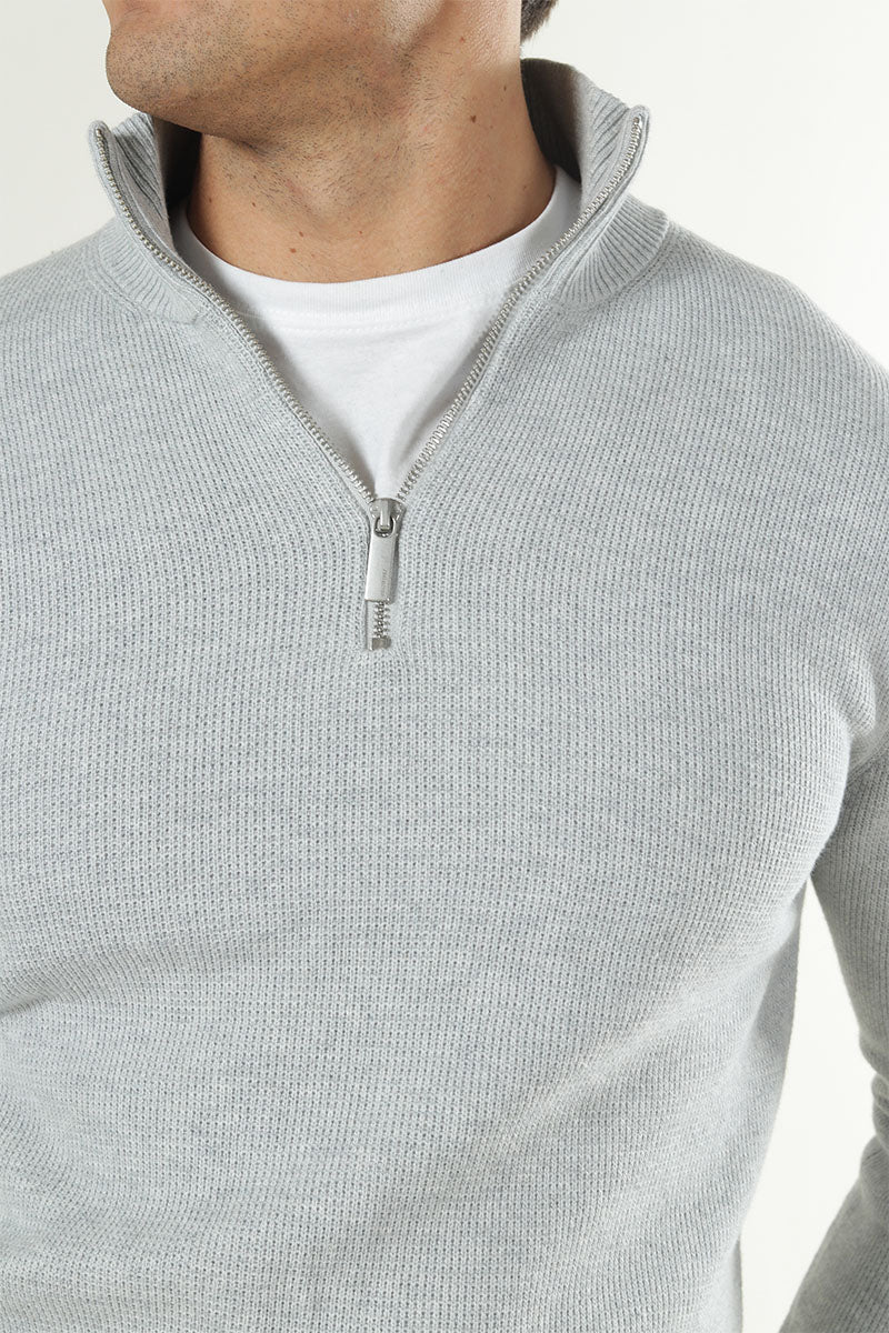 Selected Dane LS Structure Knit Half Zip Light Grey Melange - Image 3