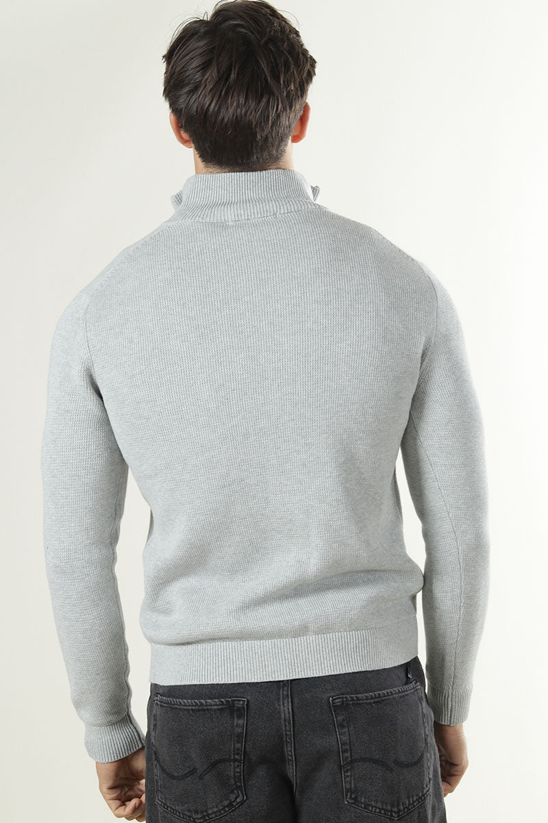 Selected Dane LS Structure Knit Half Zip Light Grey Melange - Image 4