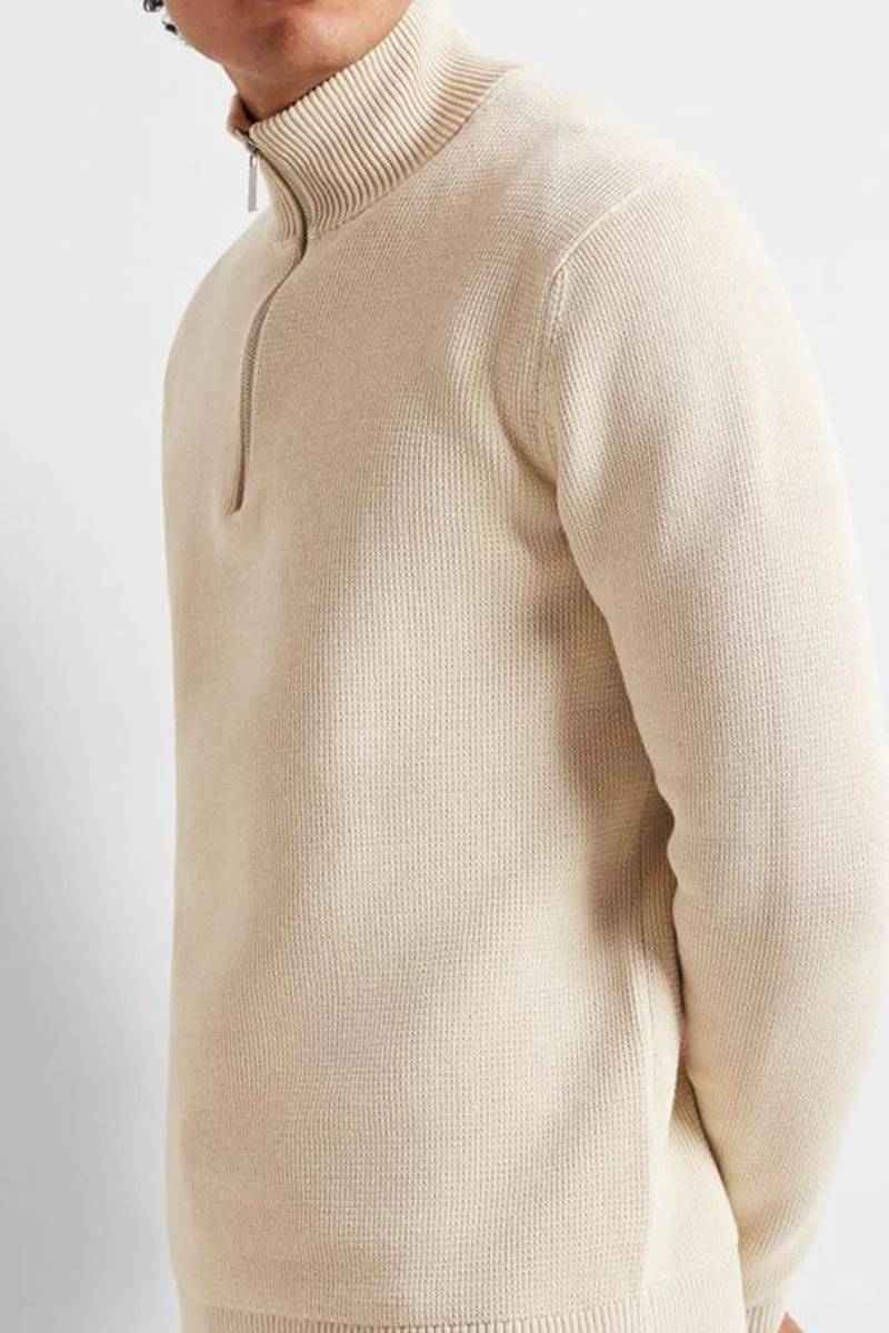 Selected Dane LS Structure Knit Half Zip Oatmeal - Image 4