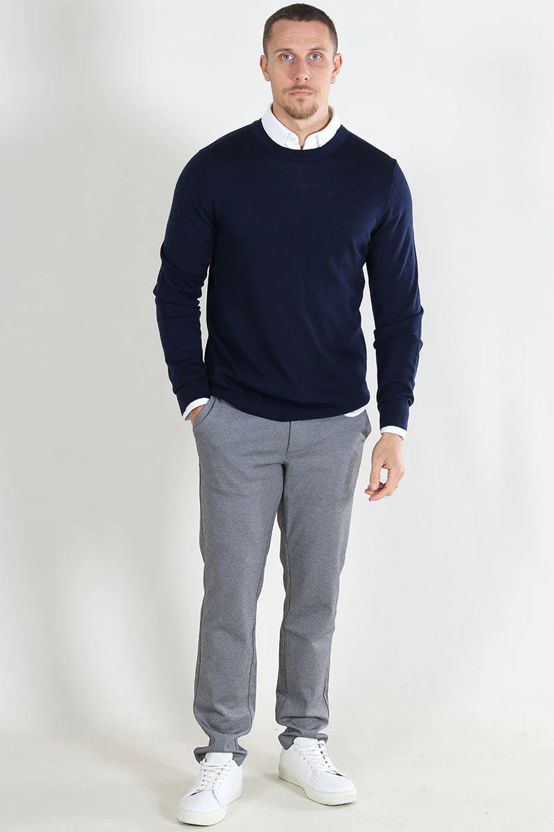 Selected Tray LS Merino Knit Crew Neck Navy Blazer - Image 2