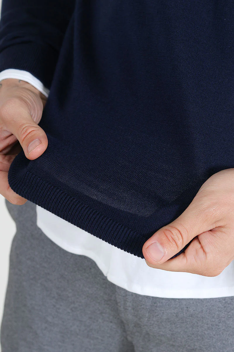 Selected Tray LS Merino Knit Crew Neck Navy Blazer - Image 3