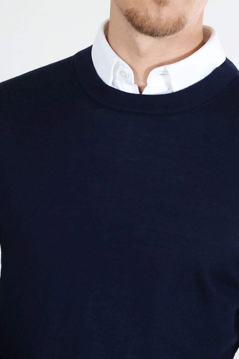 Selected Tray LS Merino Knit Crew Neck Navy Blazer - Image 5