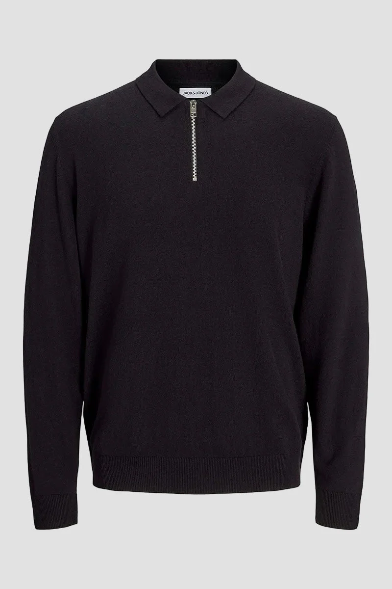 Jack & Jones Emil Knit Polo Half Zip LS Black - Image 7