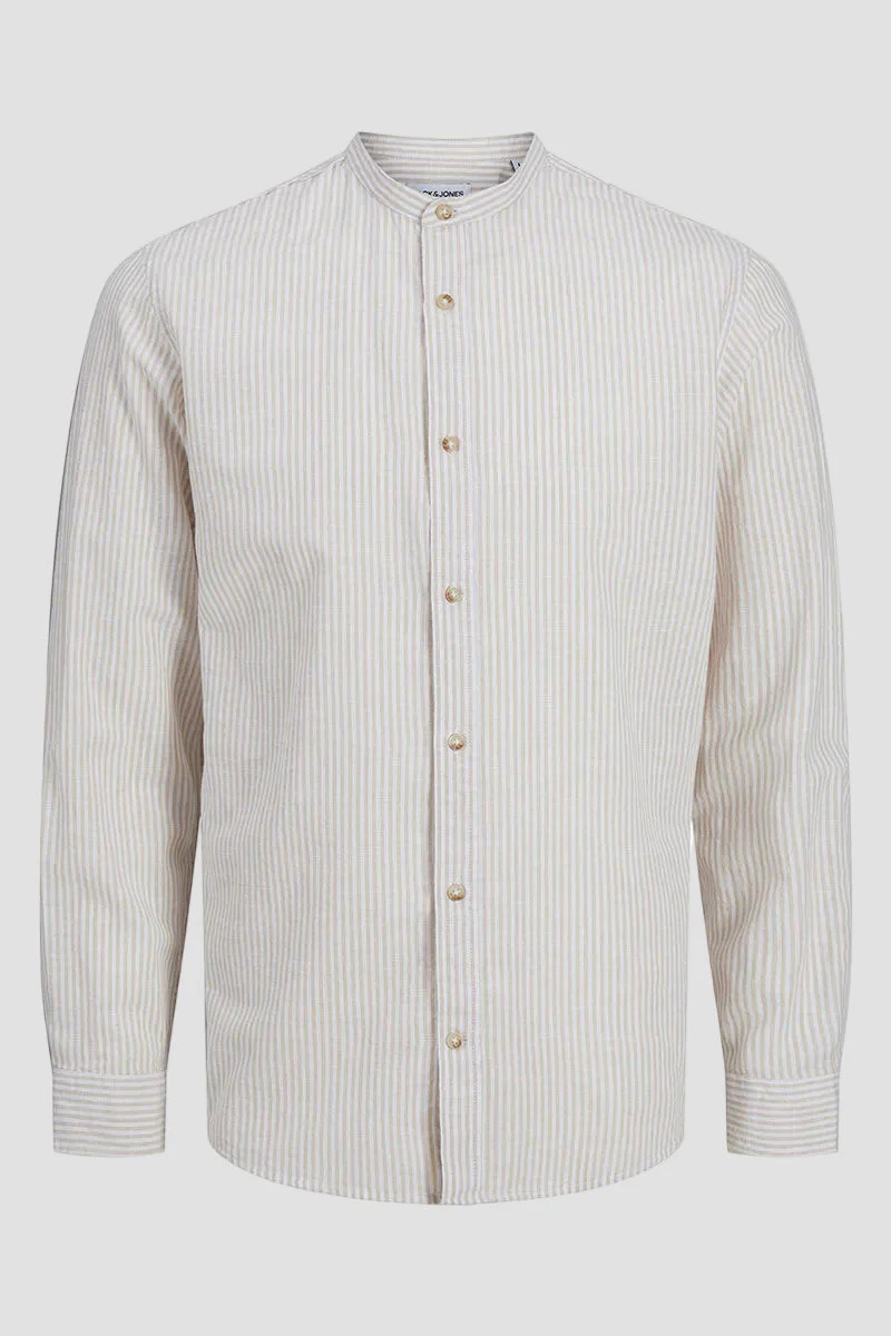 Jack & Jones Summer Band Shirt LS Oxford Tan Stripe - Image 4