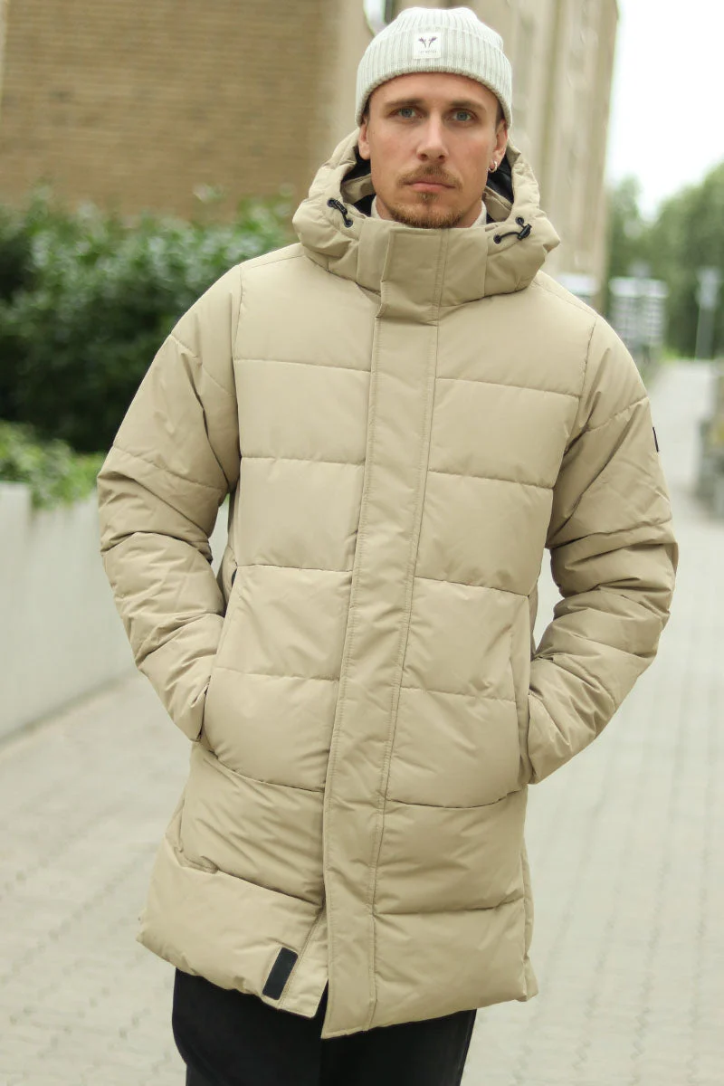 ONLY & SONS Carl Long Quilted Coat Desert Taupe - Image 3