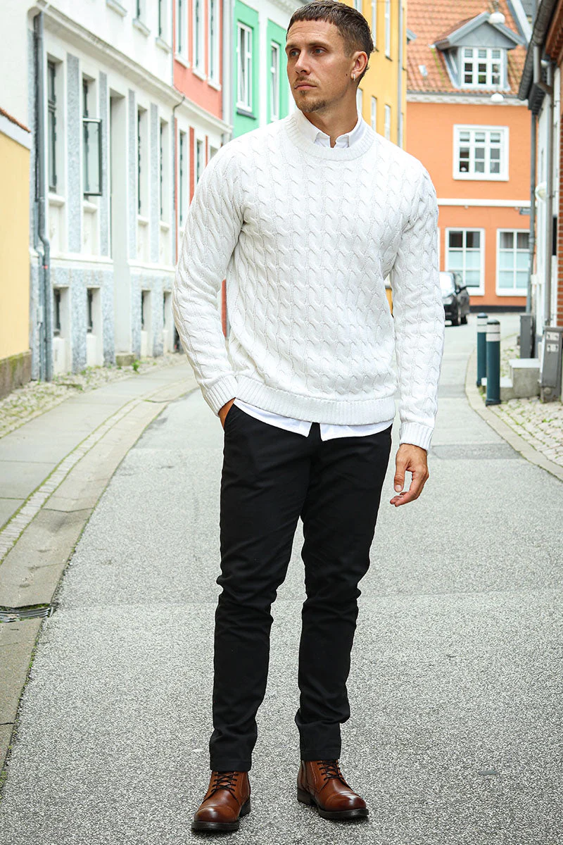 ONLY & SONS Kicker Cable Knit Crew Neck Antique White - Image 2