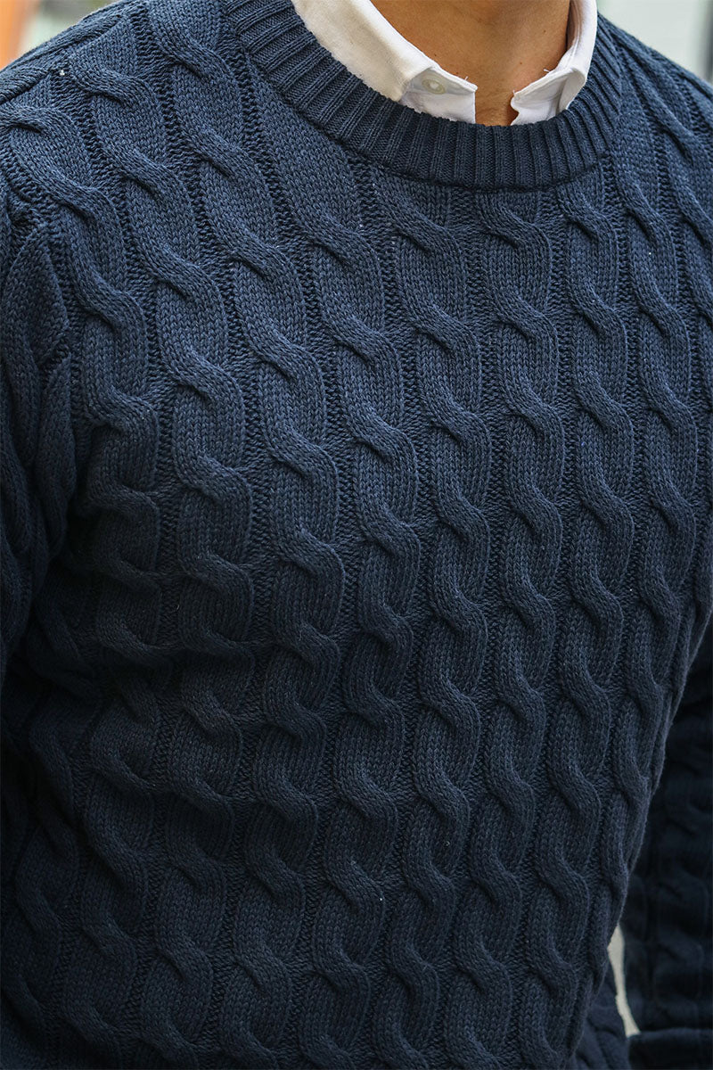 ONLY & SONS Kicker Cable Knit Crew Neck Dark Navy - Image 3