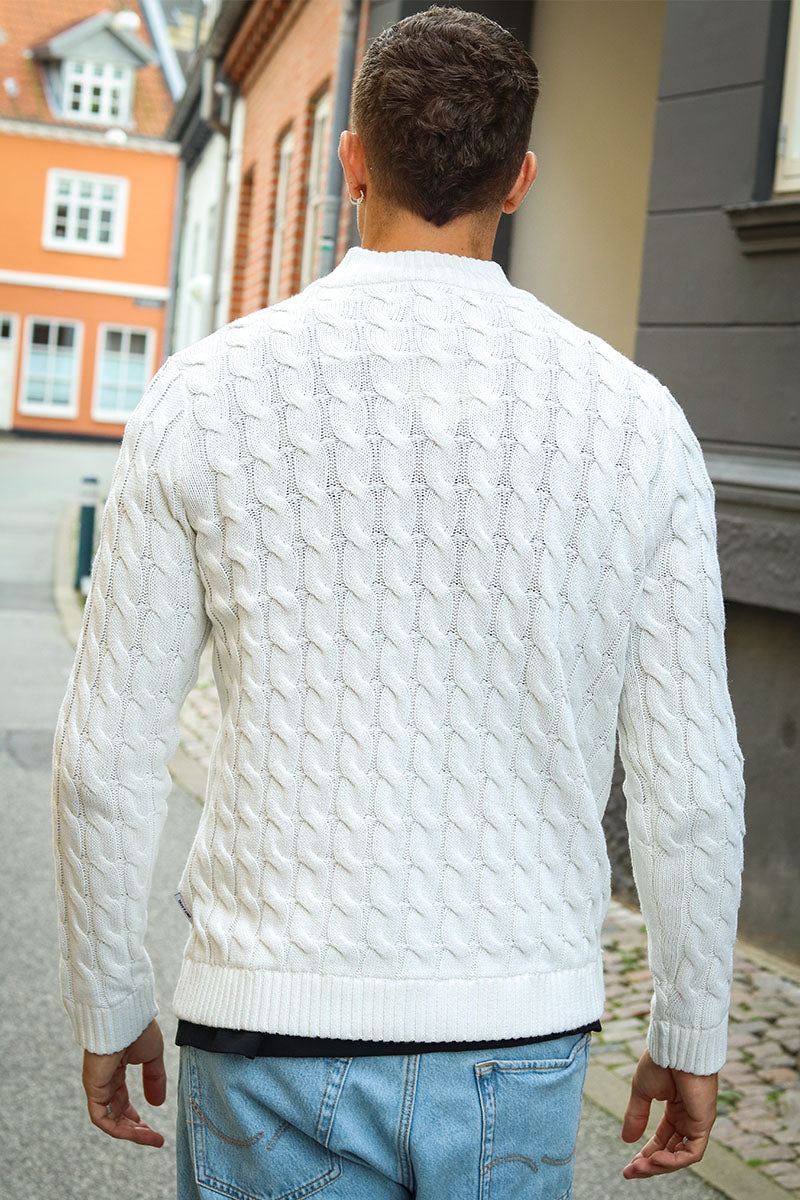 ONLY & SONS Kicker Cable Knit Half Zip Antique White - Image 5