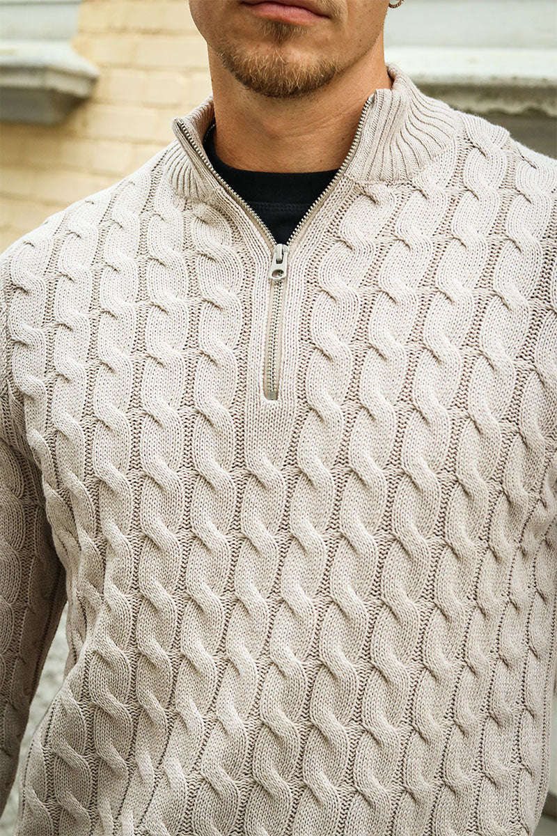 ONLY & SONS Kicker Cable Knit Half Zip Oatmeal - Image 3