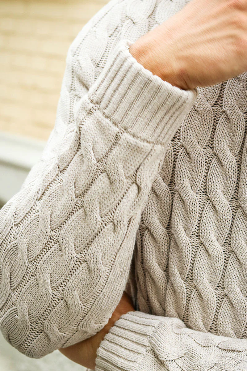ONLY & SONS Kicker Cable Knit Half Zip Oatmeal - Image 5