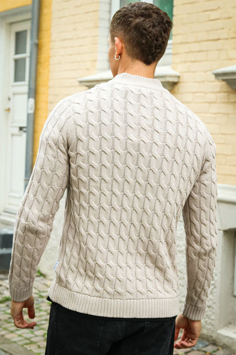 ONLY & SONS Kicker Cable Knit Half Zip Oatmeal - Image 6