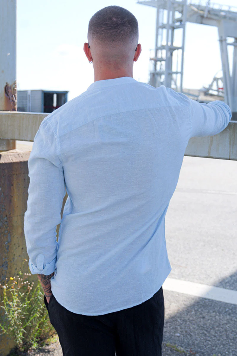 ONLY & SONS Caiden LS Linen Mao Shirt Cashmere Blue - Image 4
