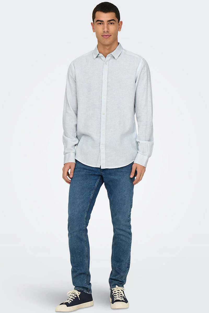 ONLY & SONS Caiden LS Stripe Linen Shirt Cashmere Blue - Image 2